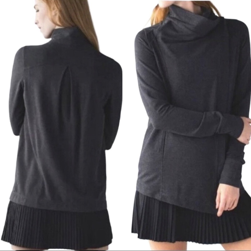 Lululemon Coast Wrap Jacket Top Cowl Neck One Button Pockets Mod Black size 2